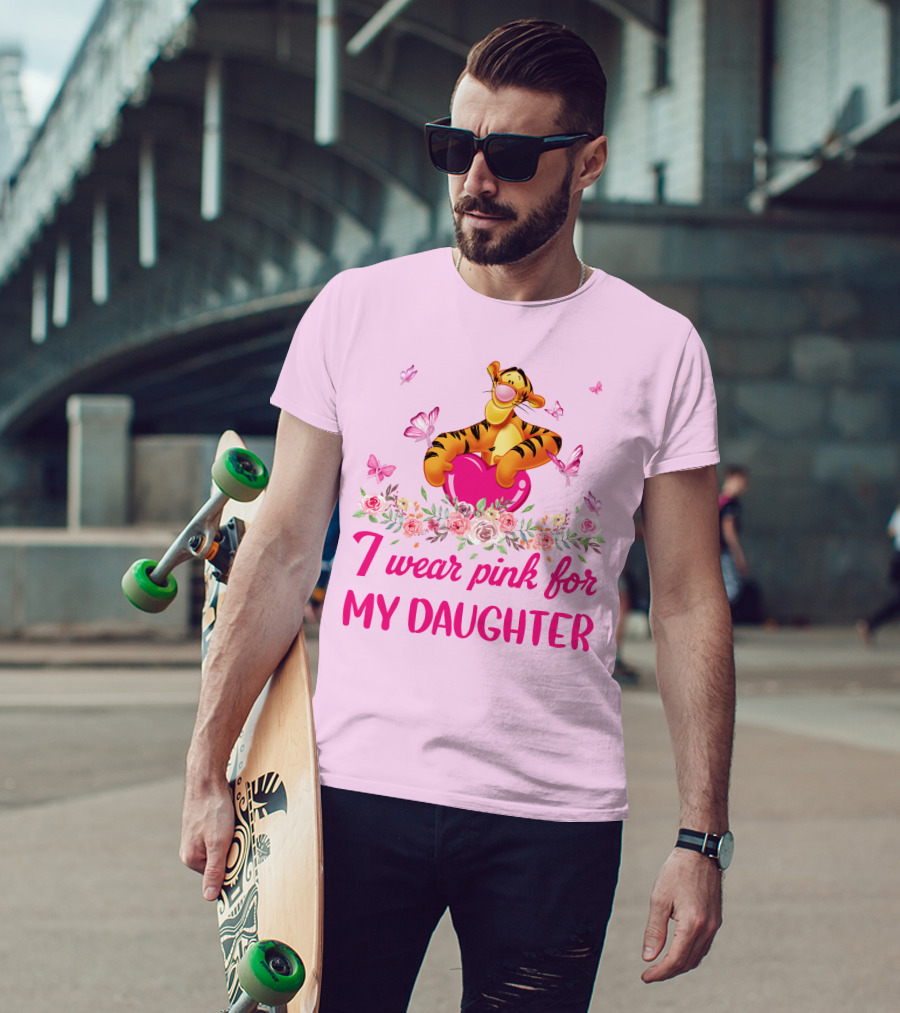 Tigger I Wear Pink For My Daughter Butterfly Flowers T-Shirt
