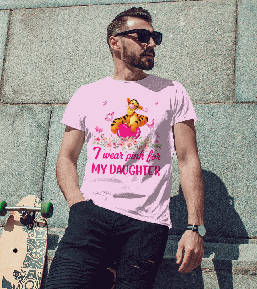 Tigger I Wear Pink For My Daughter Butterfly Flowers T-Shirt