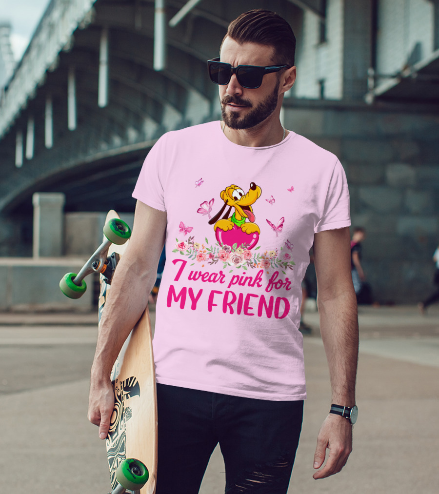 I Wear Pink For My Friend Pluto Butterfly Flowers T-Shirt