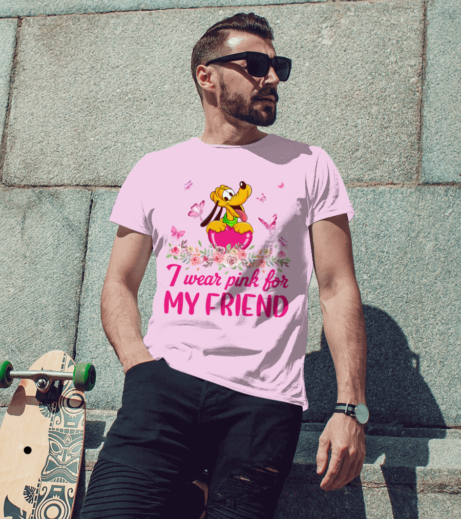I Wear Pink For My Friend Pluto Butterfly Flowers T-Shirt