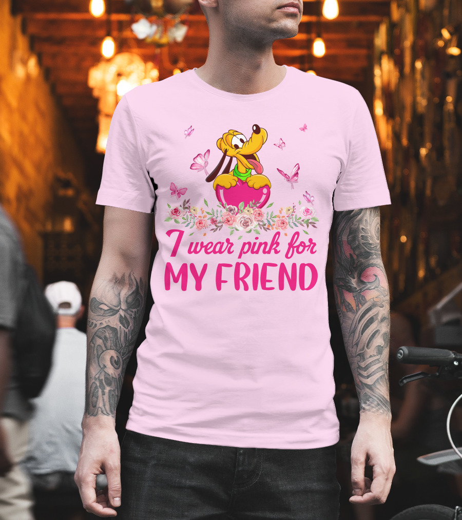 I Wear Pink For My Friend Pluto Butterfly Flowers T-Shirt