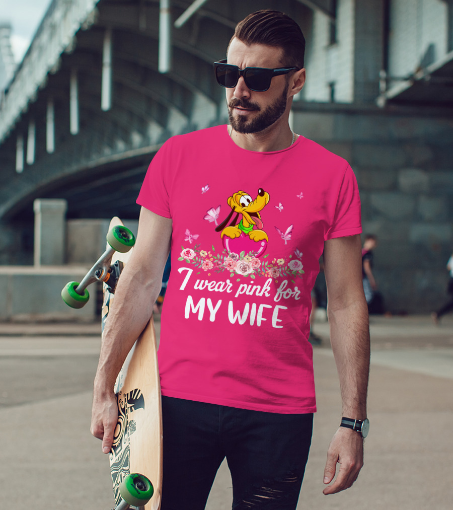 I Wear Pink For My Wife Pluto Butterfly And Floral T-Shirt