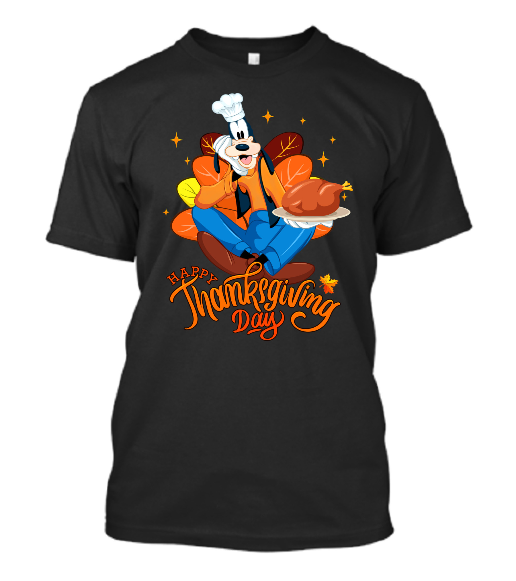 Happy Thanksgiving Day Goofy Chef With Turkey And Autumn Leaves T-Shirt