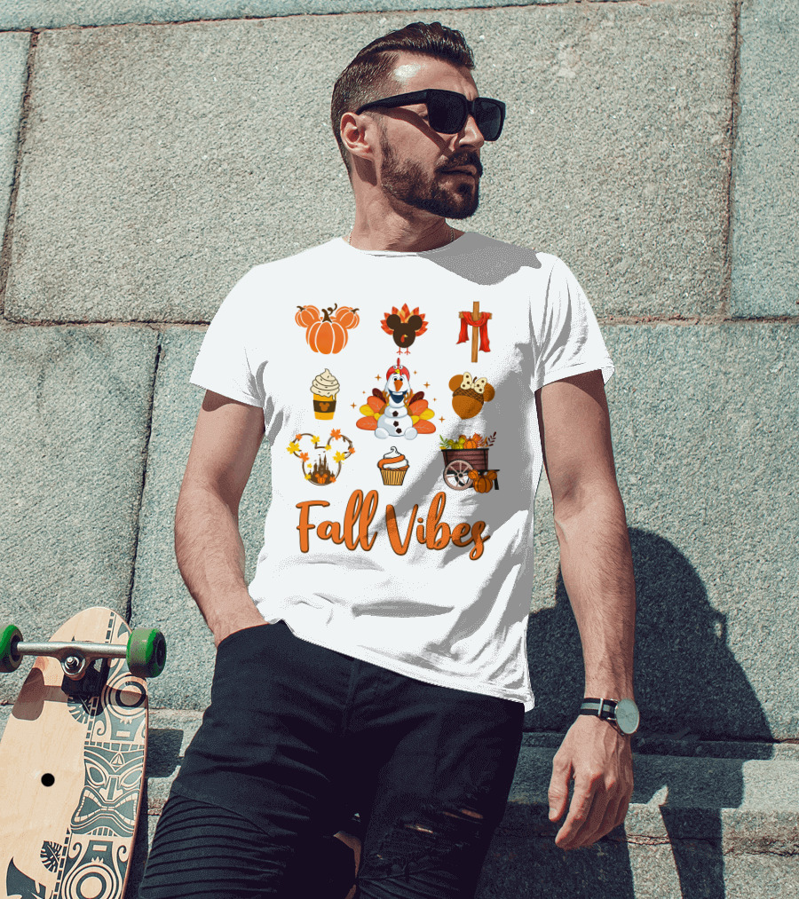 Fall Vibes Olaf Pumpkin Mickey Ears Turkey Cupcake T-Shirt