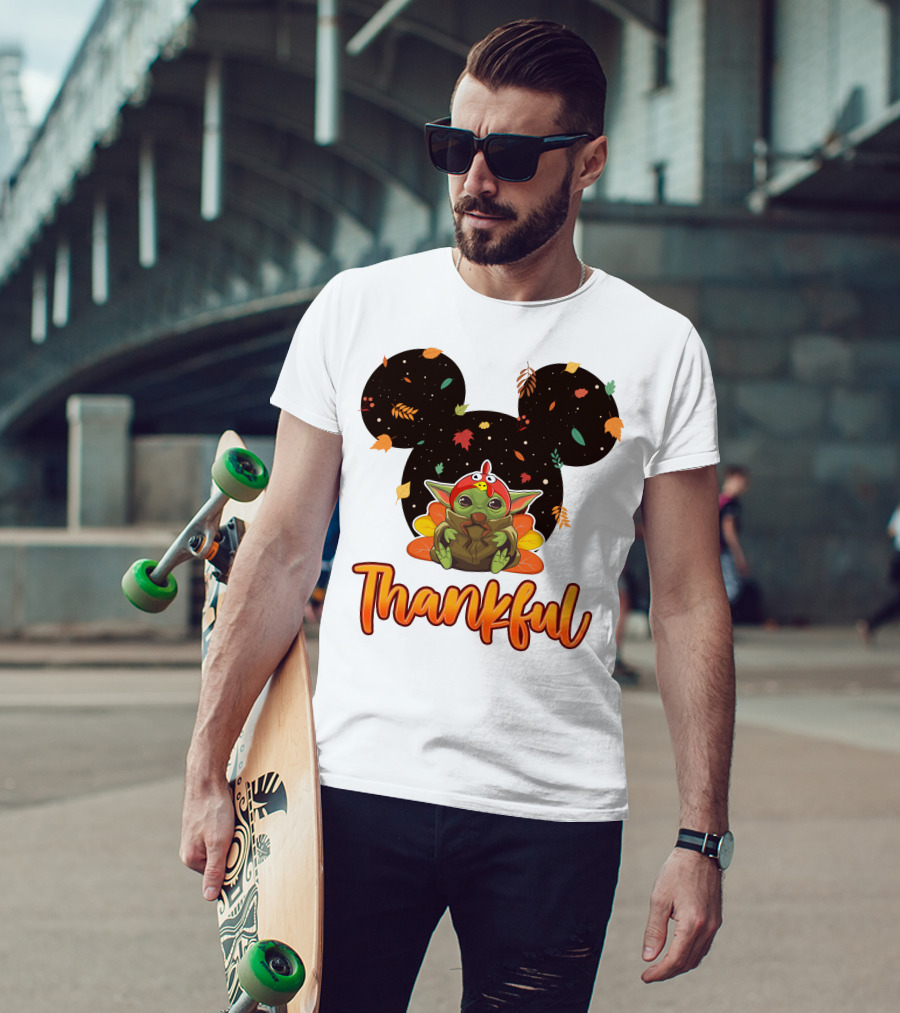 Thankful Baby Yoda Thanksgiving Turkey Ears T-Shirt