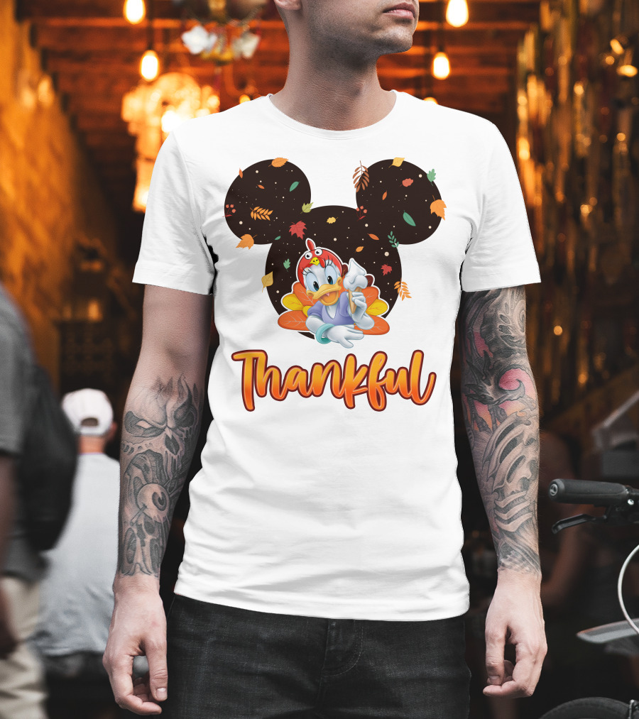 Thankful Daisy Thanksgiving Mickey Leaves T-Shirt
