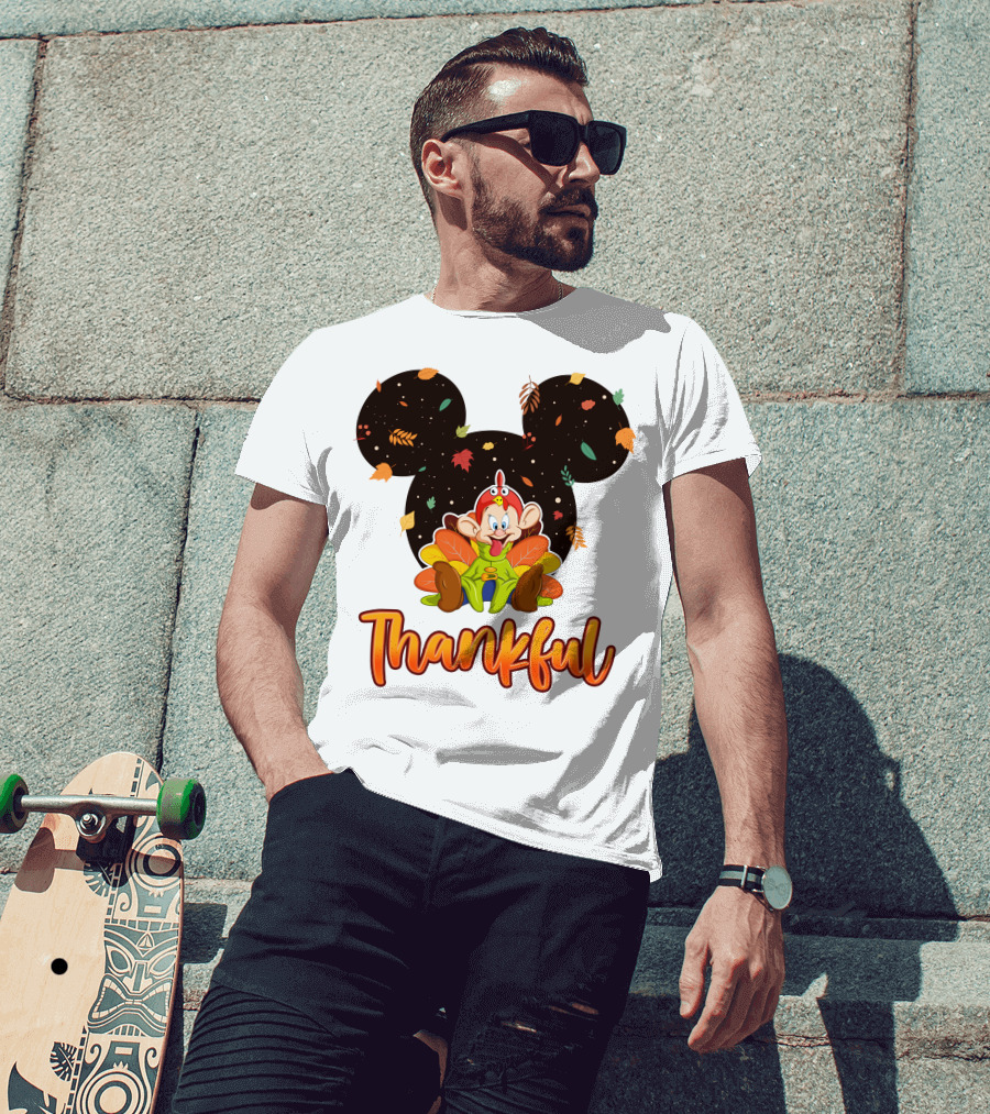 Thankful Dopey Thanksgiving Mickey Ears Fall Leaves T-Shirt
