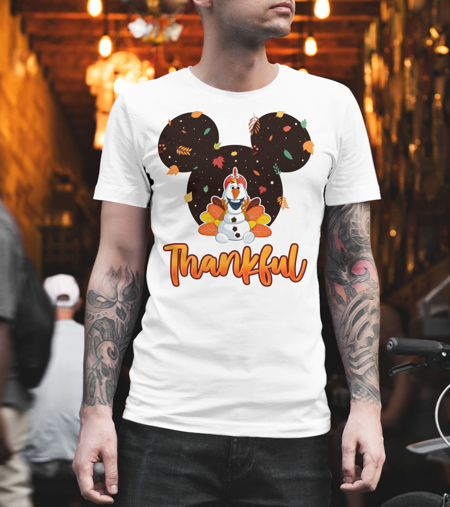 Thankful Olaf Autumn Leaves Mickey Ears T-Shirt