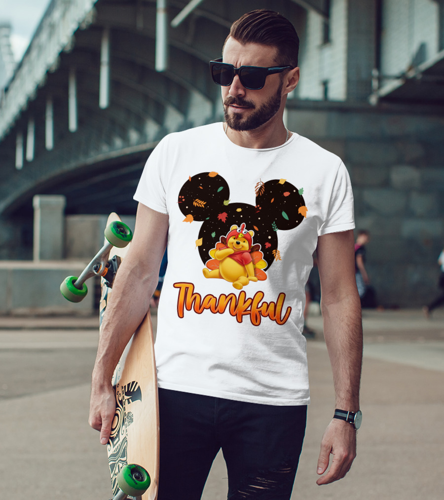 Thankful Pooh Turkey Costume Mickey Ears Leaves T-Shirt