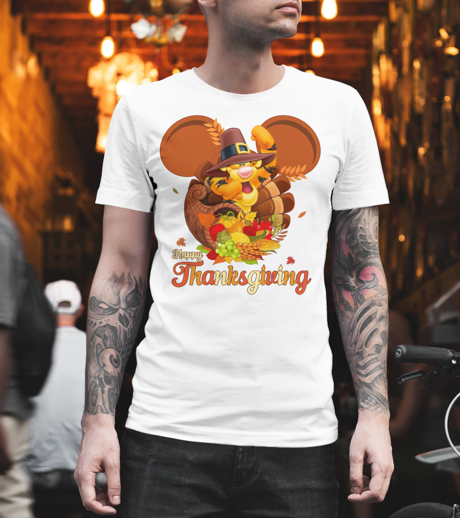 Happy Thanksgiving Tigger Cornucopia Celebration T-Shirt