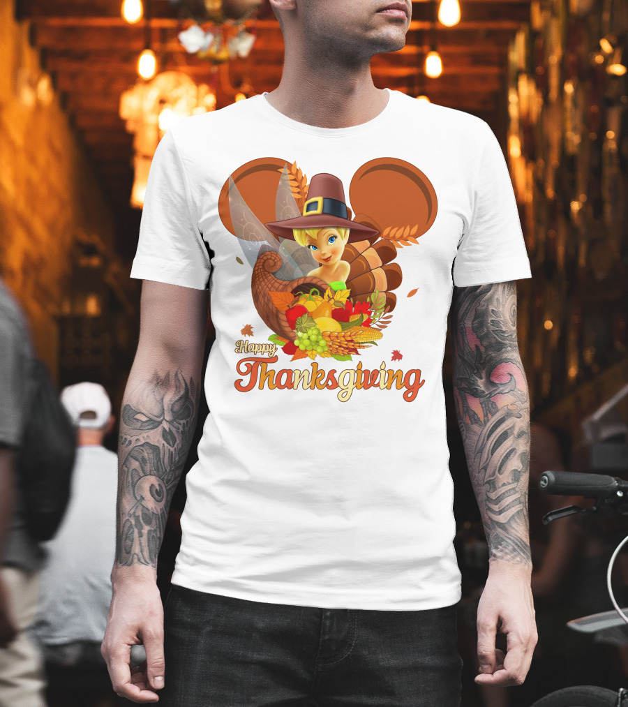 Happy Thanksgiving Tinker Bell Cornucopia Hat T-Shirt