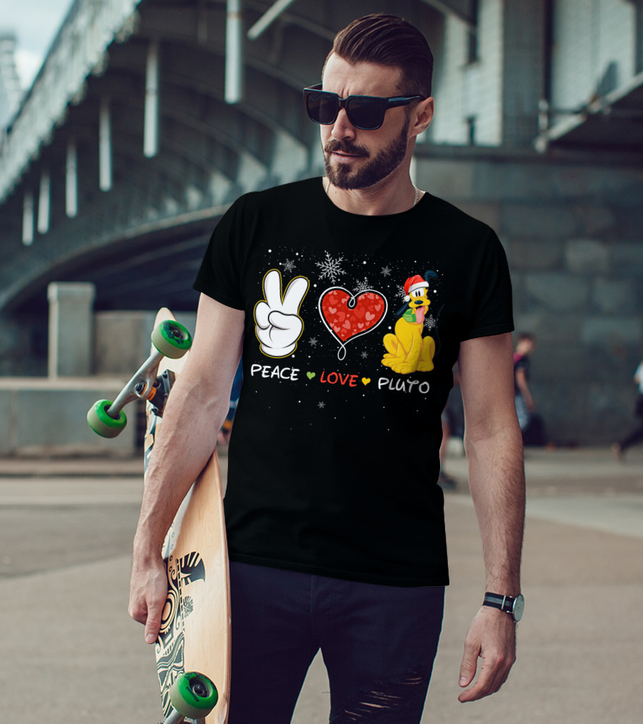 Peace Love Pluto Snowflakes Santa Hat T-Shirt