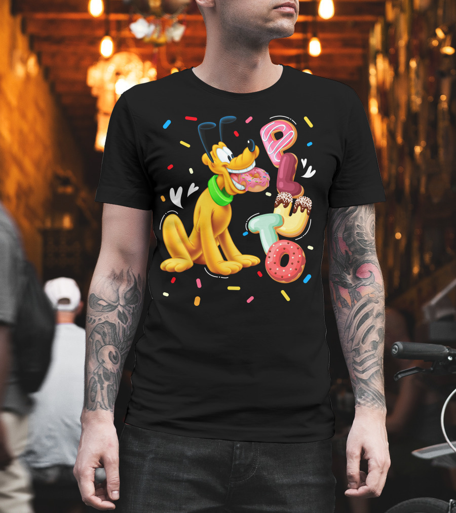 Pluto Donut Letters Colorful Confetti Celebration T-Shirt