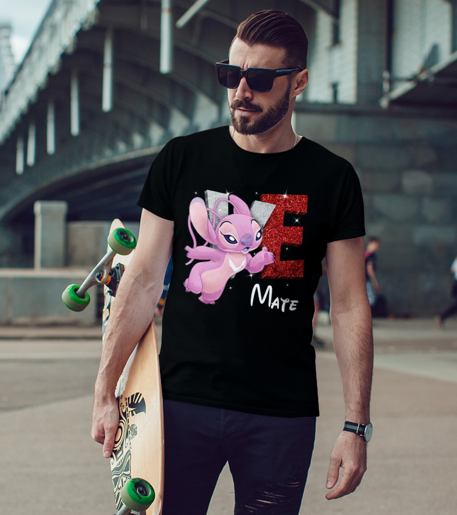Angel And Stitch Inspired Mate Design With Glittery Love Elements T-Shirt