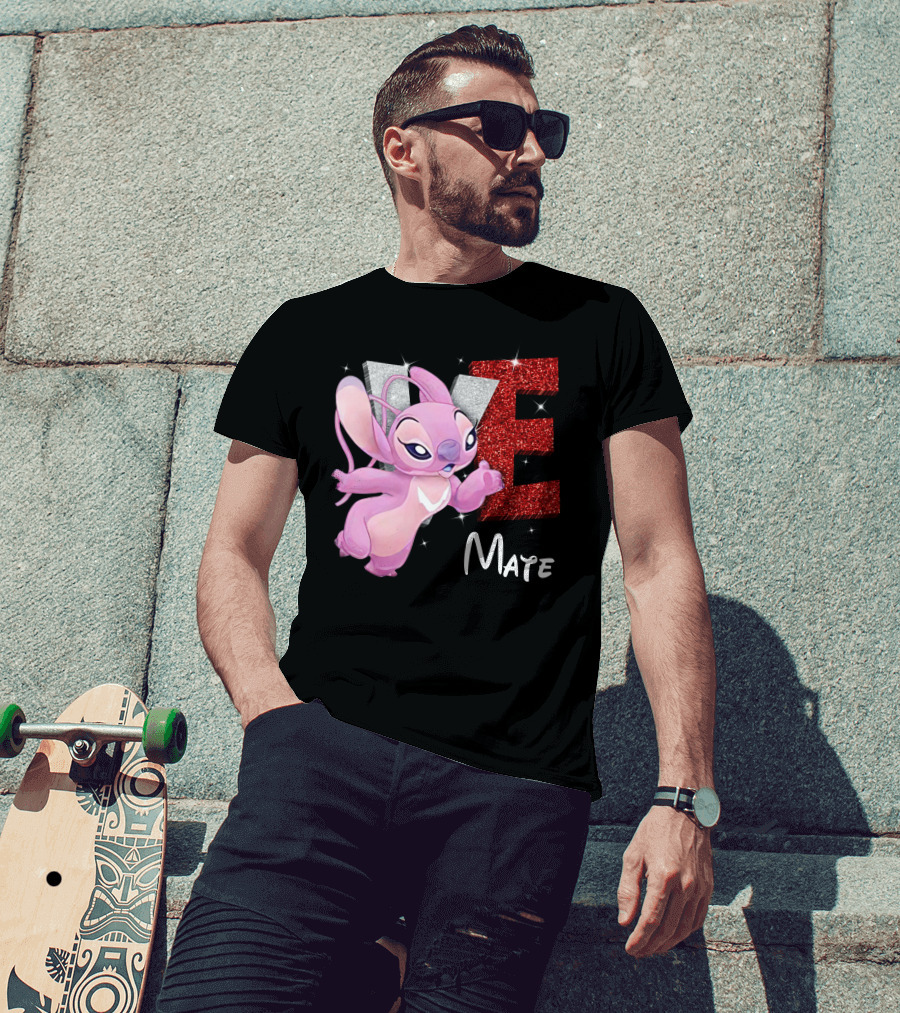 Angel And Stitch Inspired Mate Design With Glittery Love Elements T-Shirt