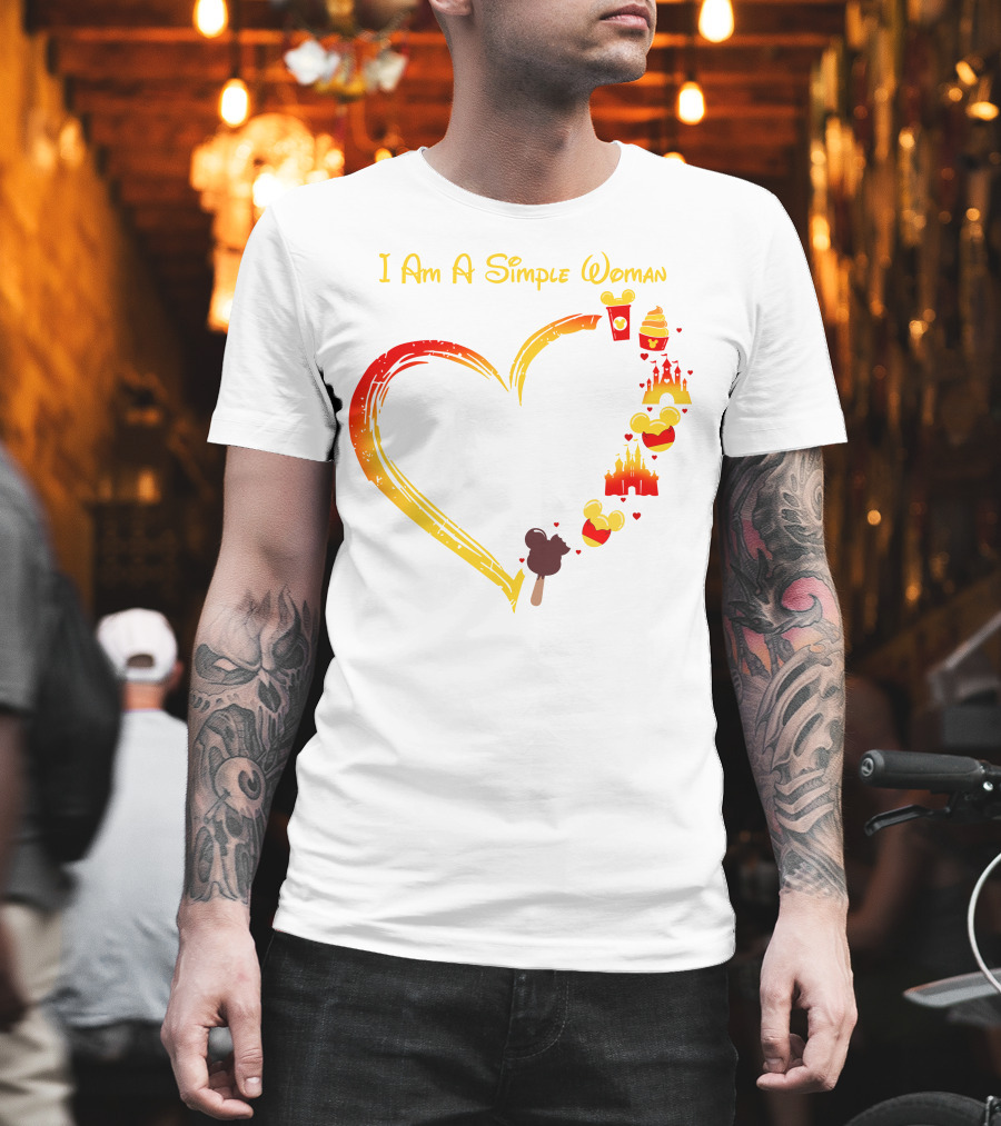 I Am A Simple Woman Heart With Mickey Ears Ice Cream Popcorn Castle T-Shirt