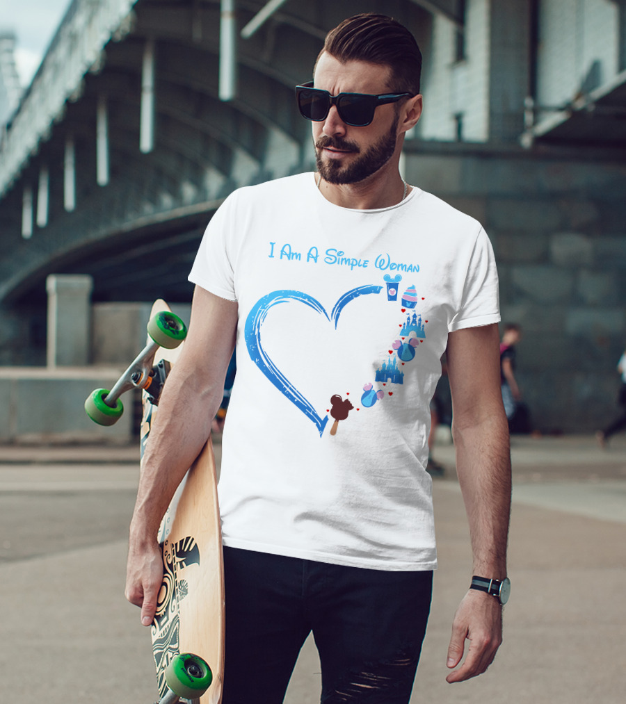 I Am A Simple Woman Heartbeat Mickey Ice Cream Castle Ears T-Shirt