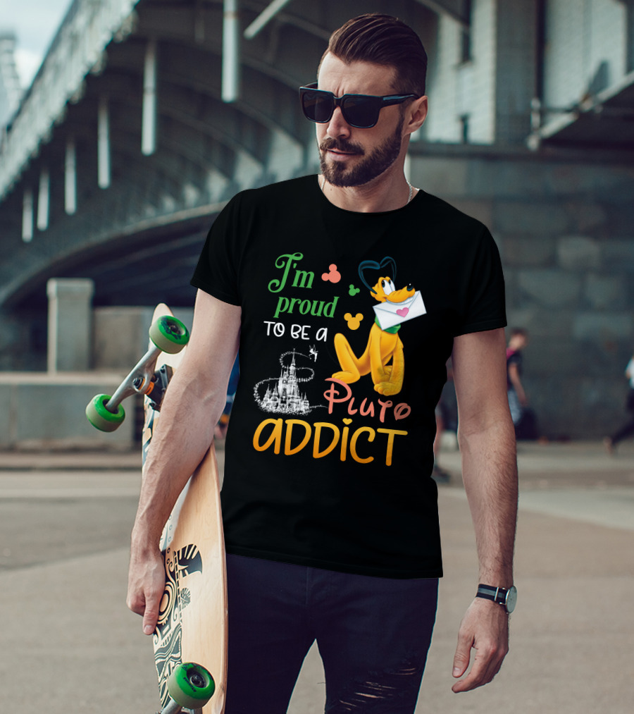 I'm Proud To Be A Pluto Addict Disney Castle And Mickey Ears T-Shirt
