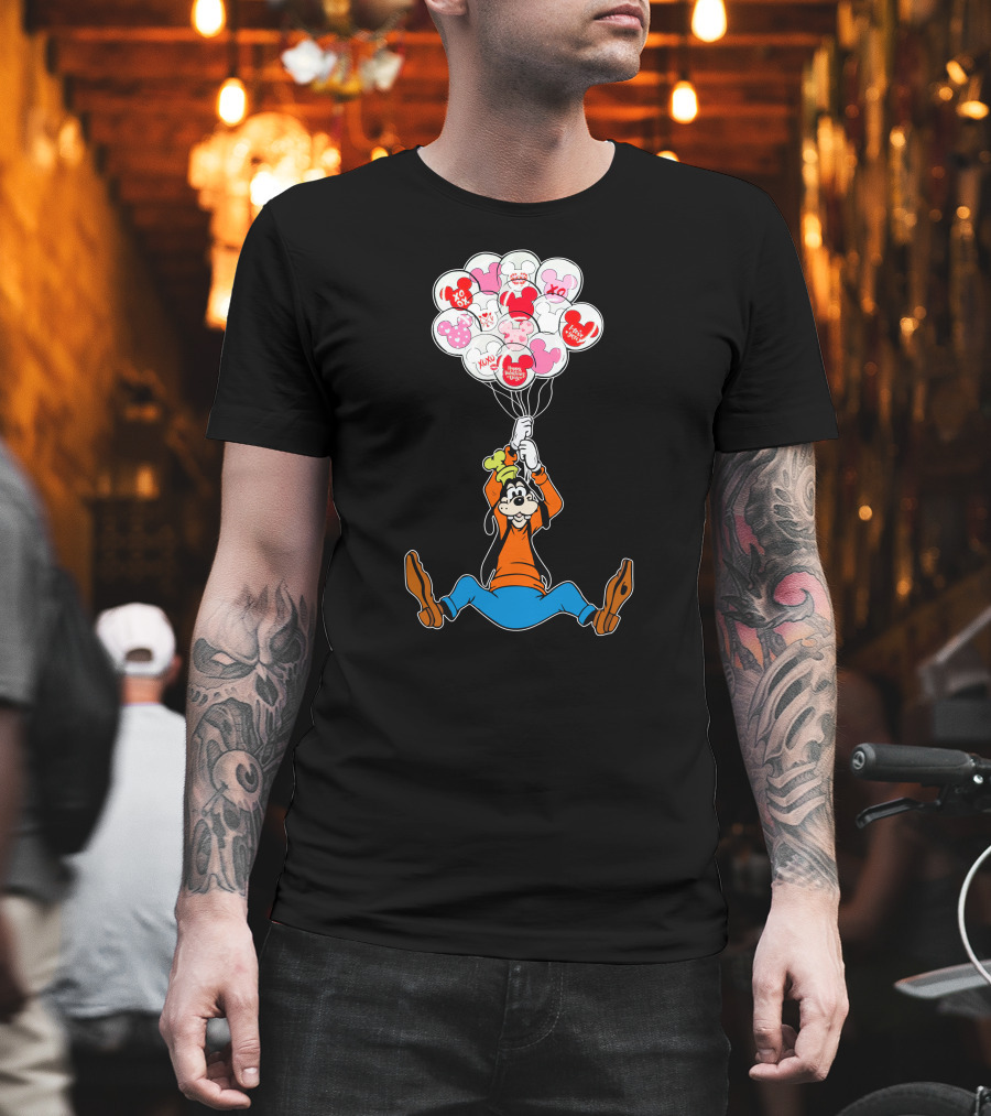 Goofy Balloons Mickey Love Valentine's Xo Hug Minnie Organic T-Shirt