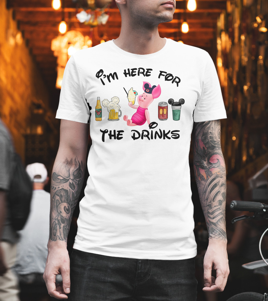 I'm Here For The Drinks Piglet Ice Cream Mickey Ears T-Shirt