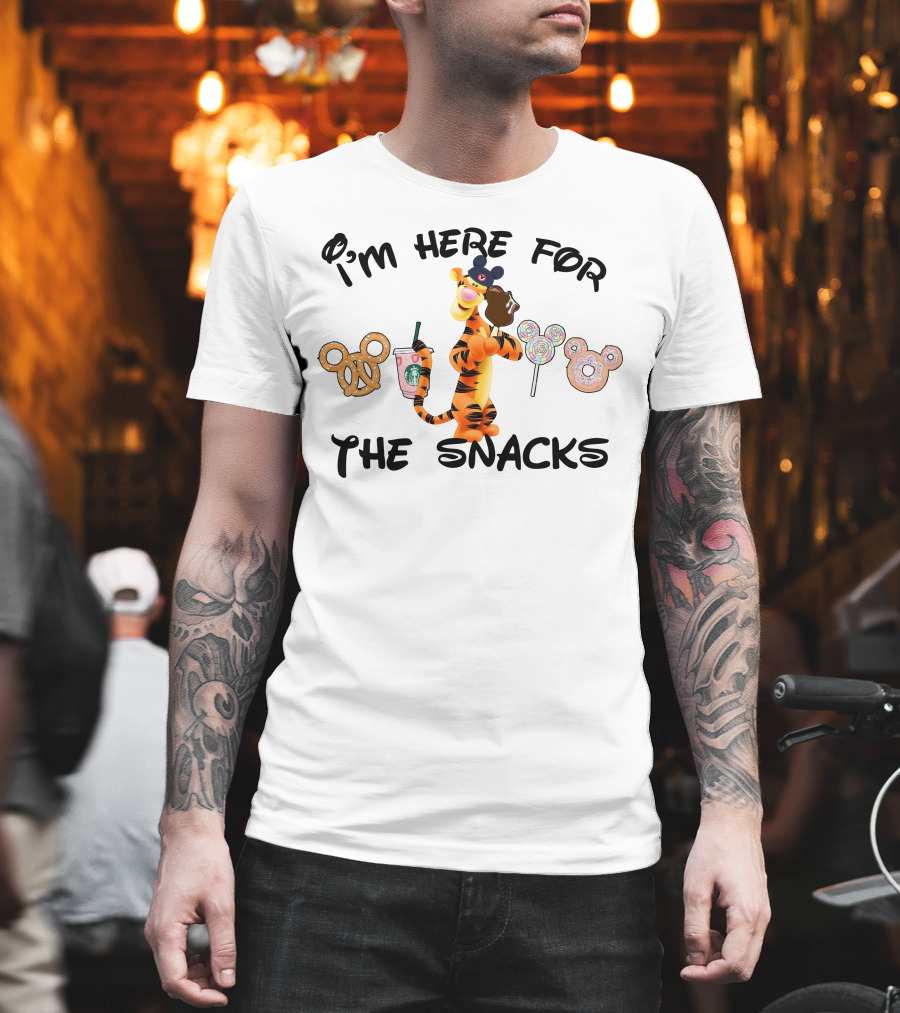 I'm Here For The Snacks Tigger Pretzel Starbucks Lollipop Donut T-Shirt