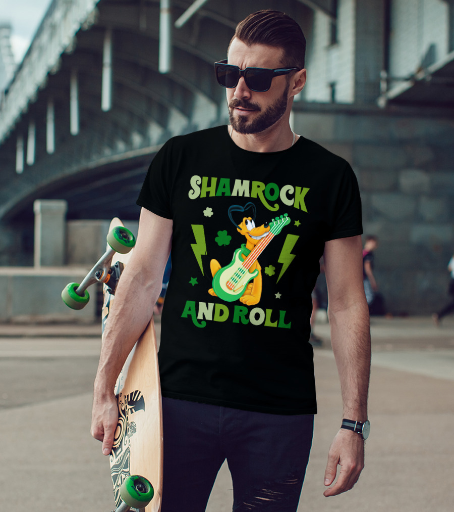 Shamrock And Roll Pluto Guitar Cartoon Character T-Shirt