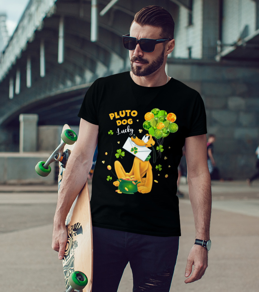 Pluto Dog Lucky Balloons And Clover Coins T-Shirt