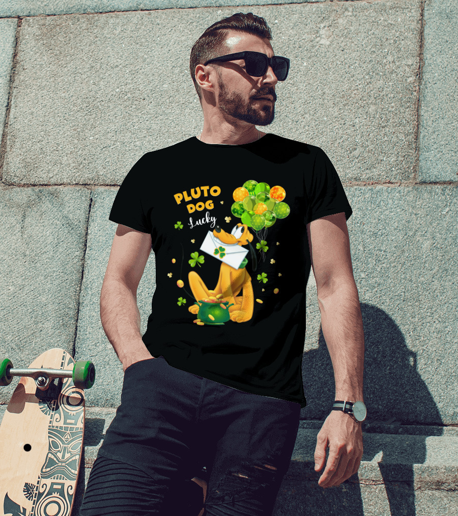 Pluto Dog Lucky Balloons And Clover Coins T-Shirt