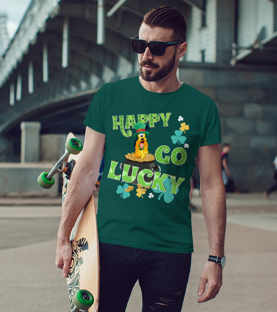 Happy Go Lucky Pluto St. Patrick's Day Theme With Lucky Charms And Gold Coins T-Shirt