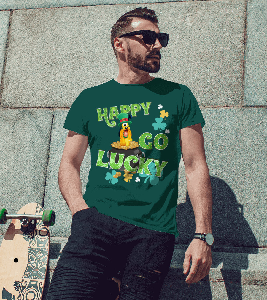 Happy Go Lucky Pluto St. Patrick's Day Theme With Lucky Charms And Gold Coins T-Shirt