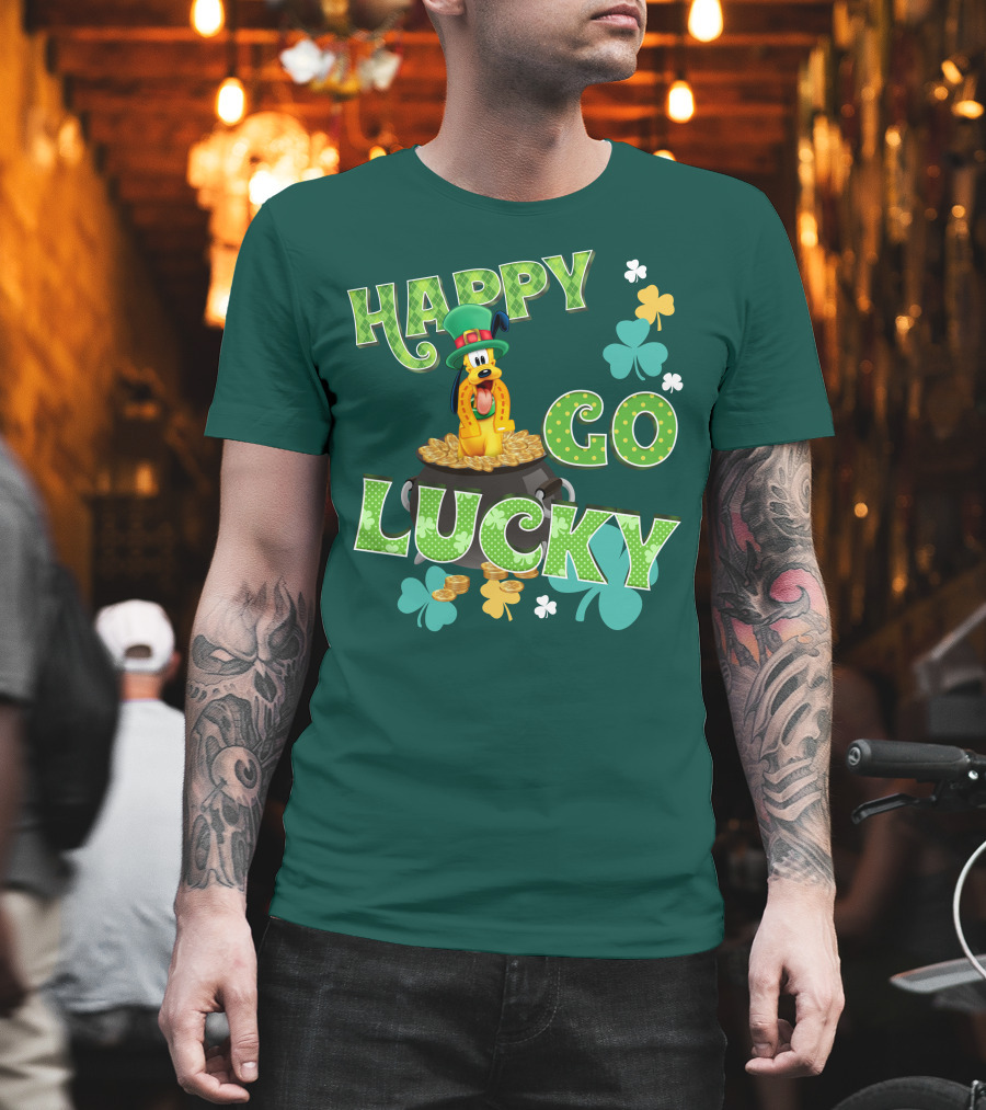 Happy Go Lucky Pluto St. Patrick's Day Theme With Lucky Charms And Gold Coins T-Shirt