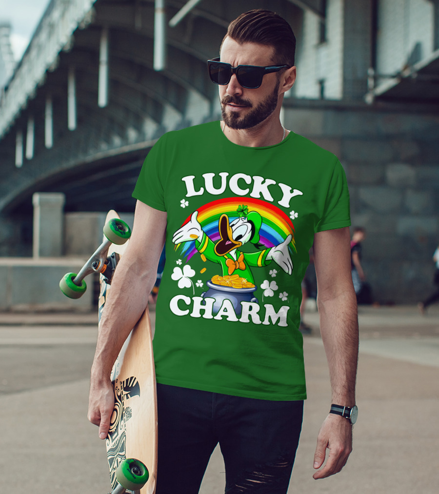 Lucky Charm Donald Duck Pot Of Gold Shamrocks Rainbow T-Shirt