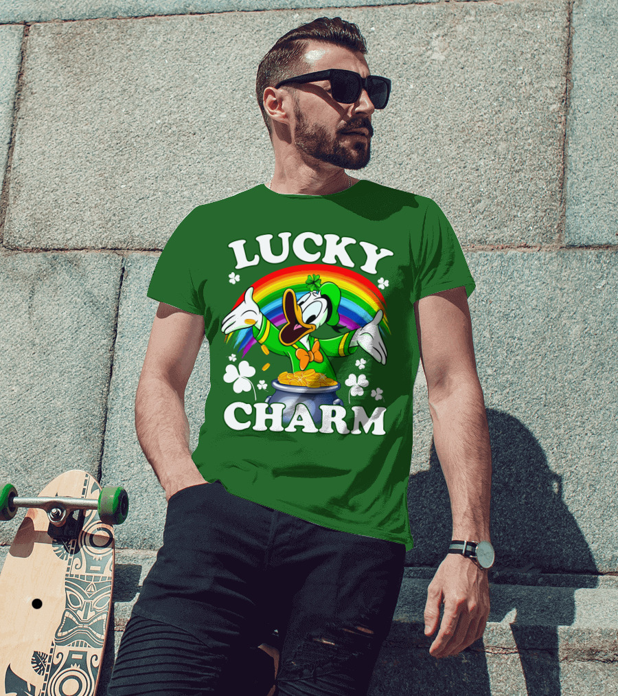 Lucky Charm Donald Duck Pot Of Gold Shamrocks Rainbow T-Shirt