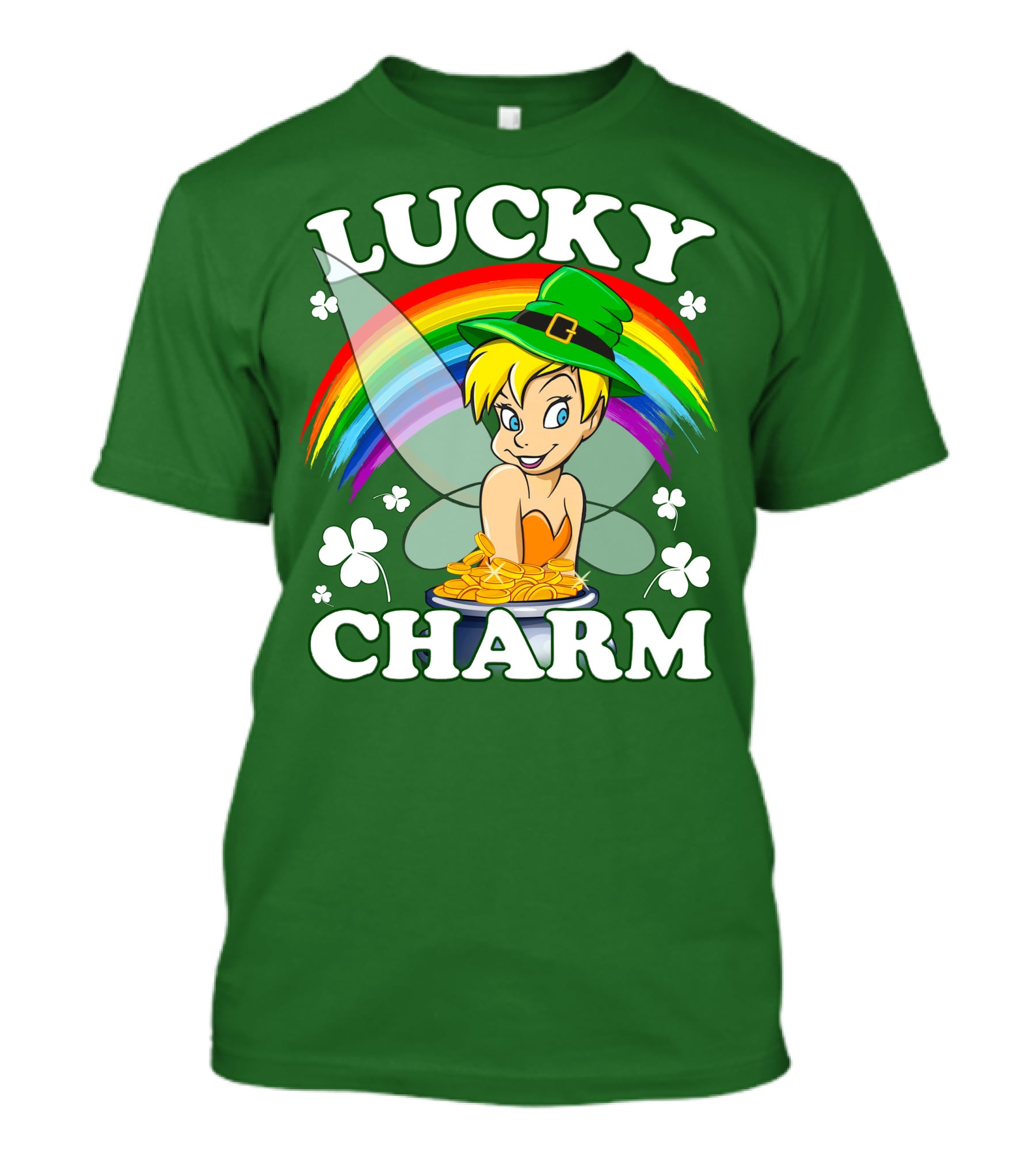 Lucky Charm Tinker Bell Rainbow Gold Coins Shamrocks T-Shirt