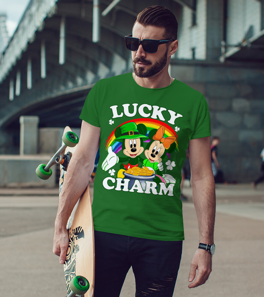 Lucky Charm Mickey And Minnie Rainbow Shamrock Coins T-Shirt