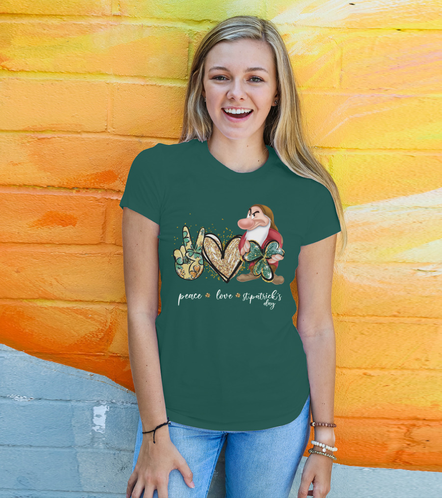 Peace Love St. Patrick's Day Grumpy Dwarf Clover T-Shirt
