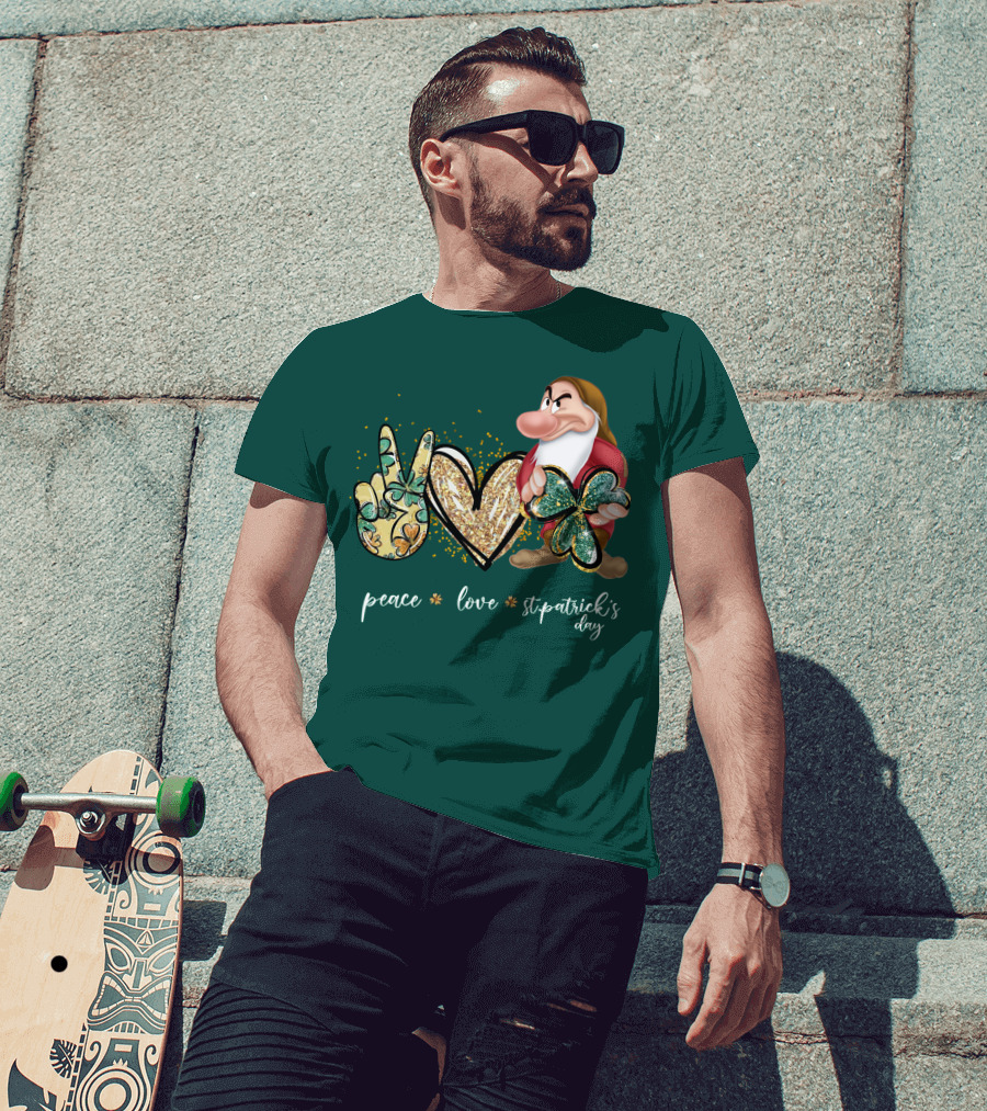Peace Love St. Patrick's Day Grumpy Dwarf Clover T-Shirt
