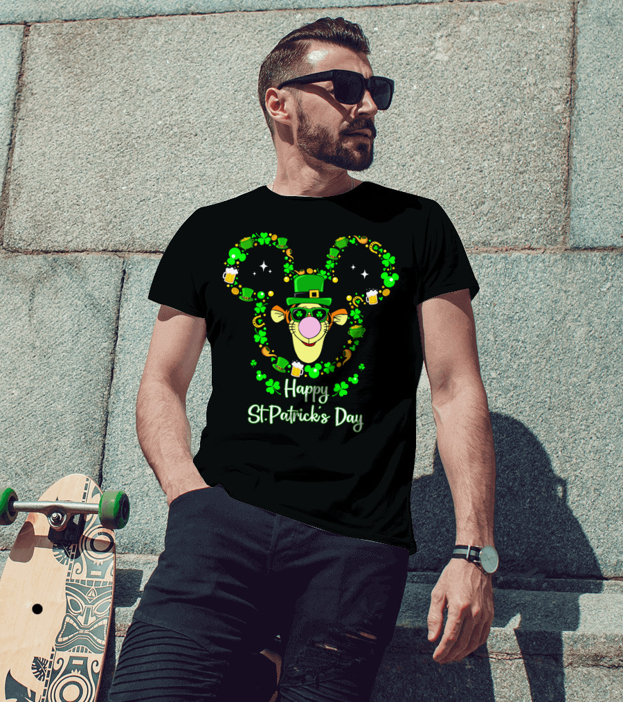 Happy St. Patrick's Day Tigger Shamrock Hat Beer Coin Celebration T-Shirt