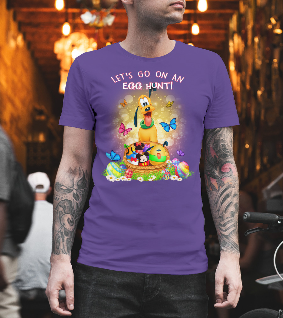 Let's Go On An Egg Hunt Pluto Butterflies Basket Eggs T-Shirt
