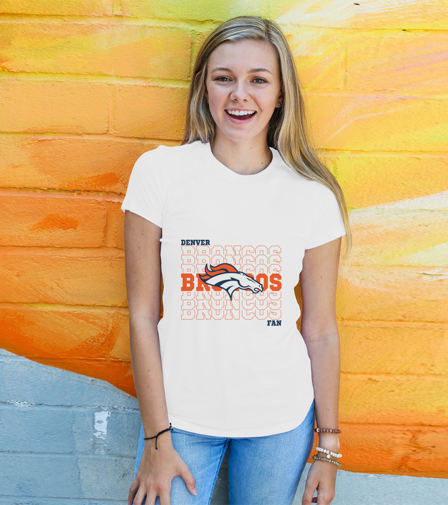 Denver Broncos Fan Bold Logo Overlapping Text T-Shirt