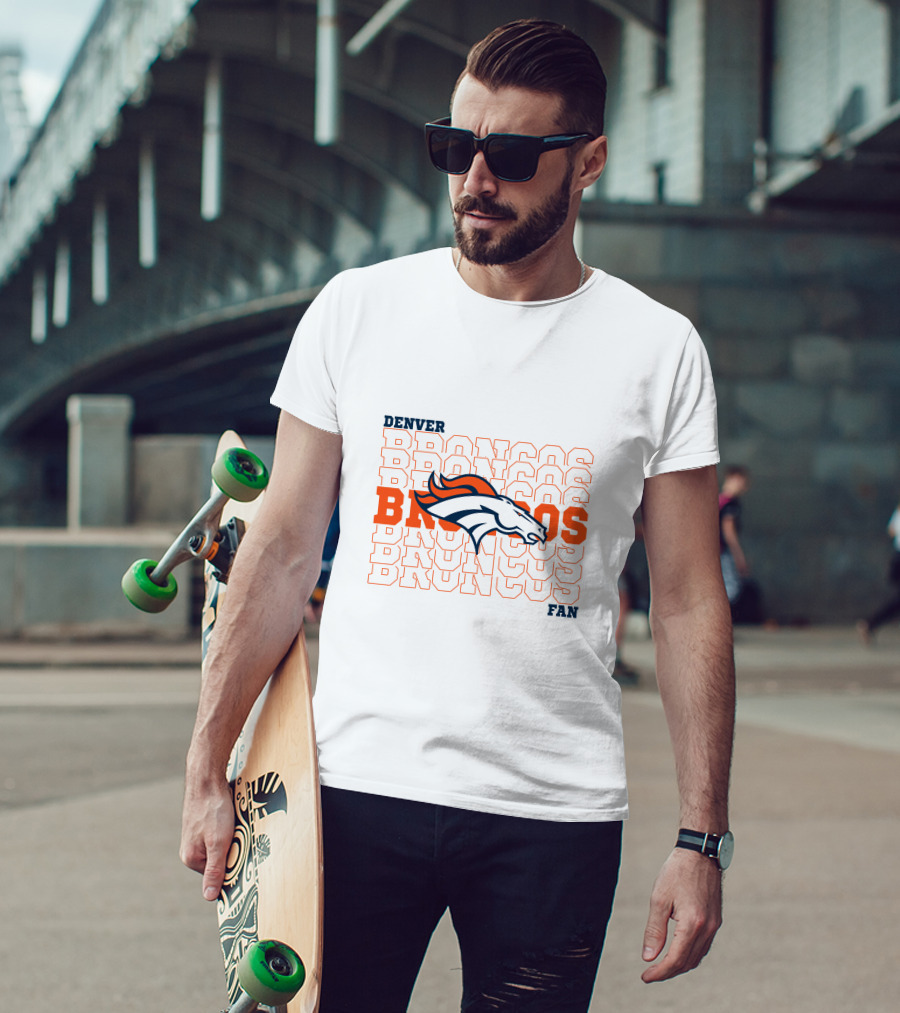 Denver Broncos Fan Bold Logo Overlapping Text T-Shirt