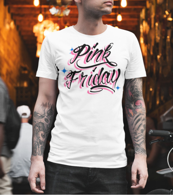 Pink Friday Retro Script with Star Accents T-Shirt Pink Friday Retro Script with Star Accents T-Shirt