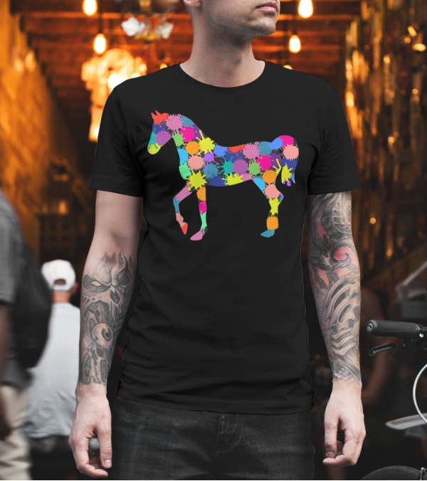 Colorful Dot Patterned Horse Love and Riding T-Shirt Colorful Dot Patterned Horse Love and Riding T-Shirt