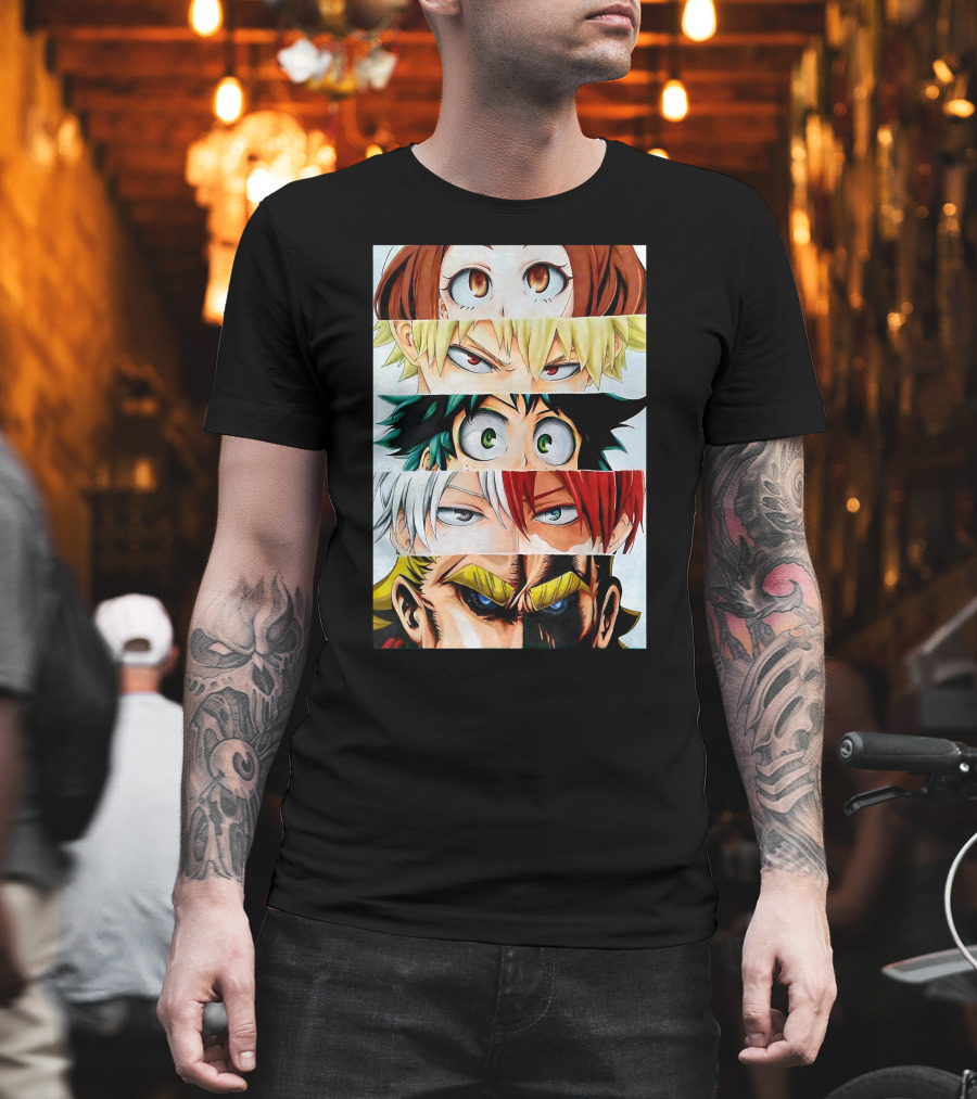 Academia My Hero Characters Staring Eyes Todoroki Midoriya All Might T-Shirt