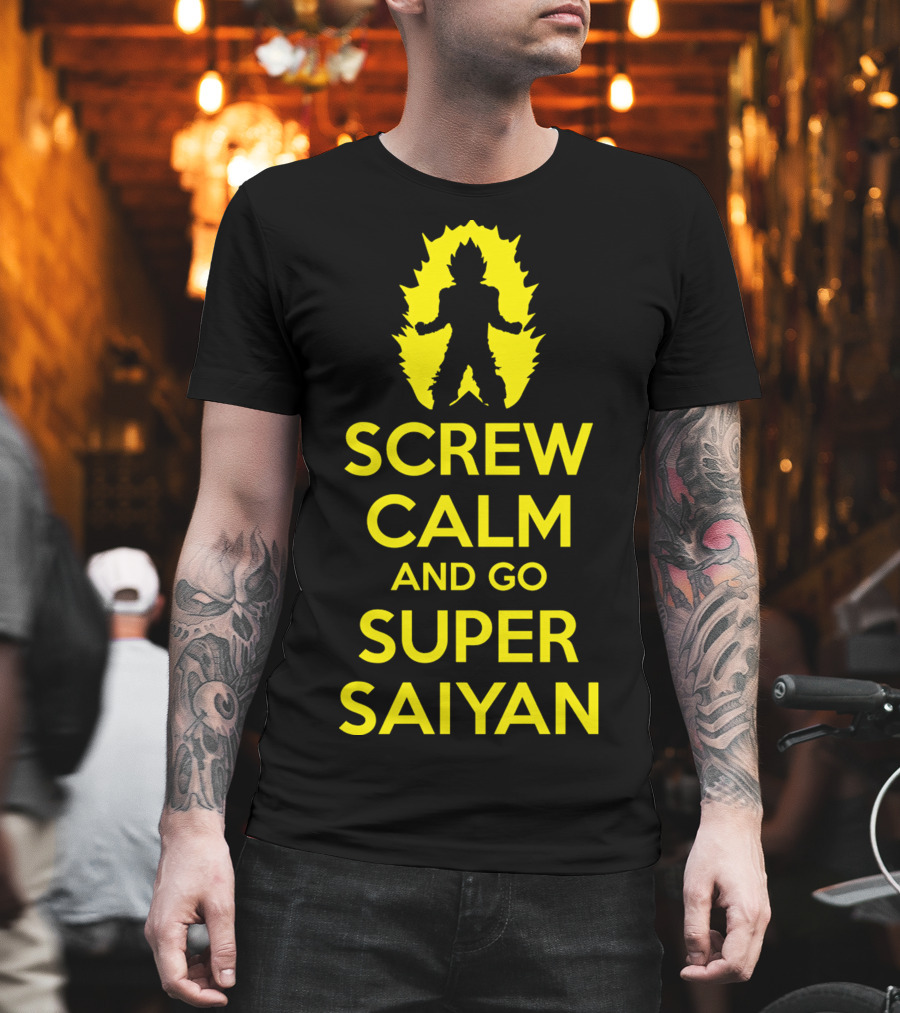 Screw Calm And Go Super Saiyan Silhouette Yellow Aura T-Shirt