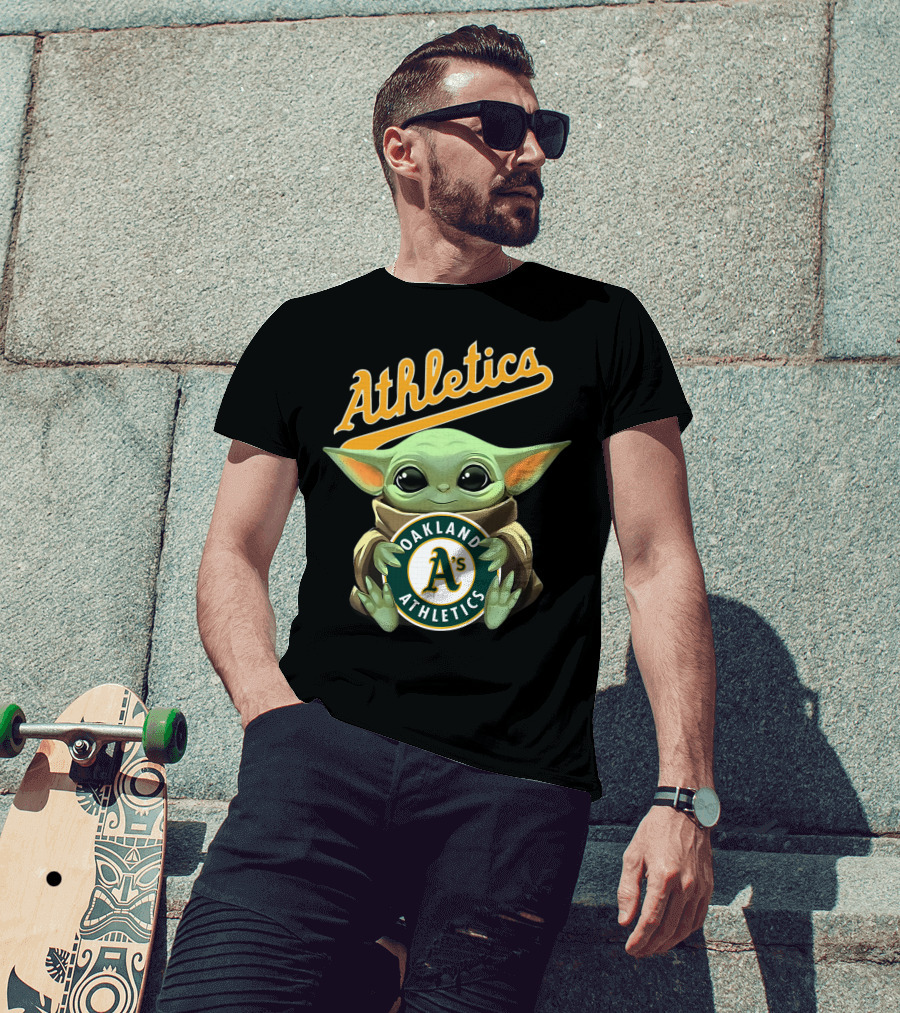 Oakland Athletics Baby Yoda Hugging A's Baseball T-Shirt