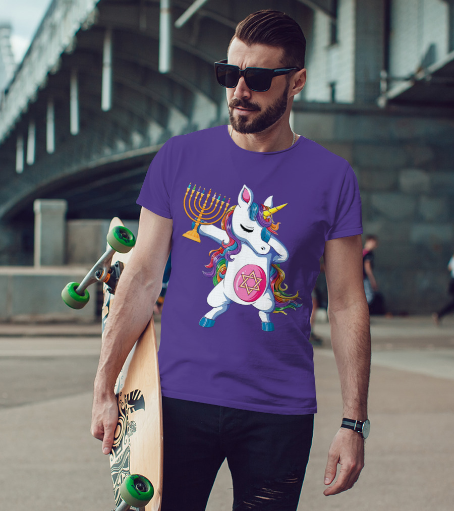 Jewnicorn Hanukkah Unicorn Dabbing With Menorah And Star Of David T-Shirt