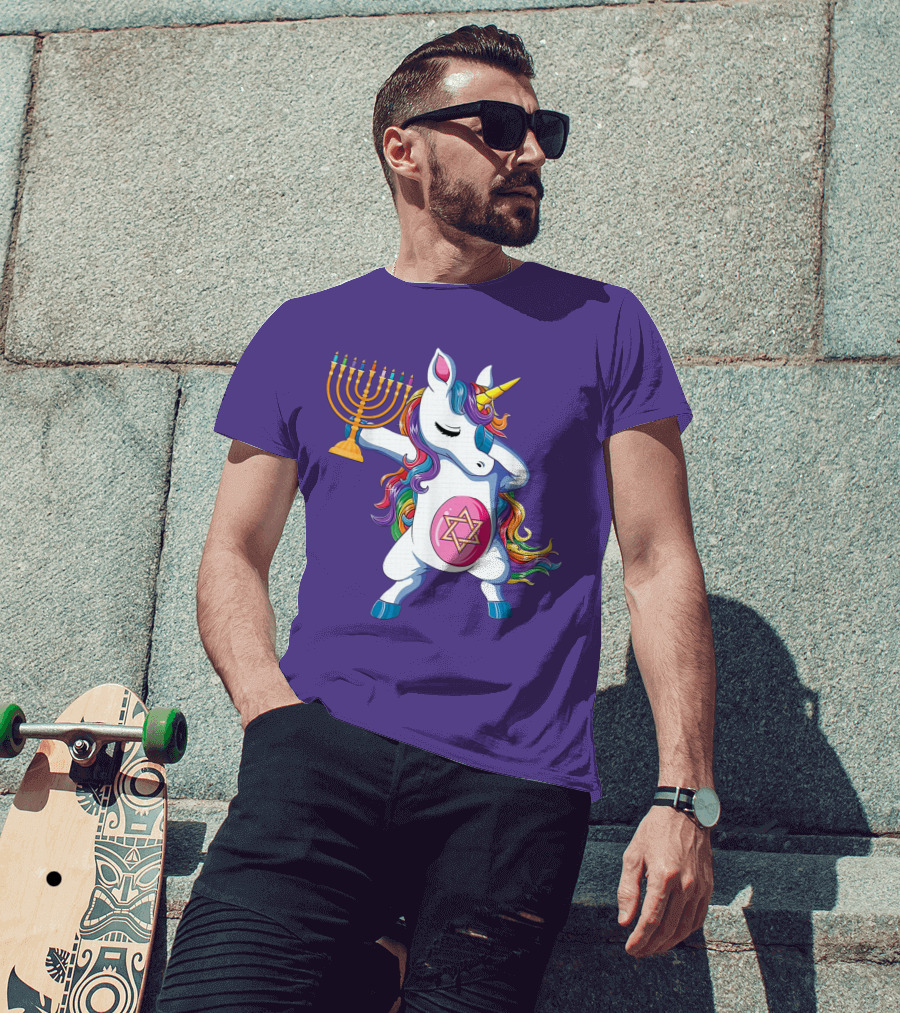 Jewnicorn Hanukkah Unicorn Dabbing With Menorah And Star Of David T-Shirt