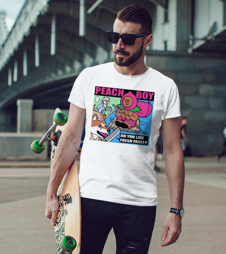 Peach Boy Do You Like Fresh Fruit Toru Owashi Manga-Style Adventure Rafting With Dog And Monkey T-Shirt