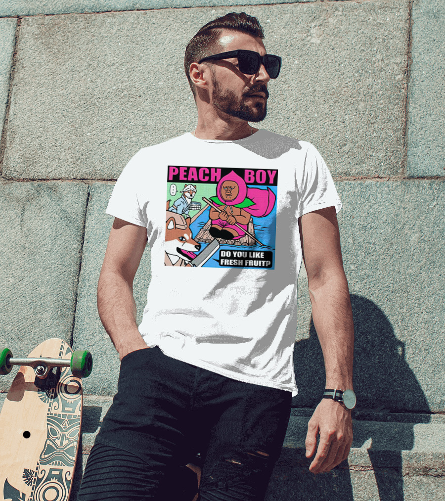 Peach Boy Do You Like Fresh Fruit Toru Owashi Manga-Style Adventure Rafting With Dog And Monkey T-Shirt